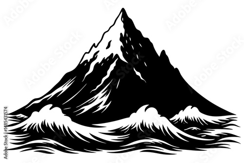Mountain peak above water silhouette vector illustration