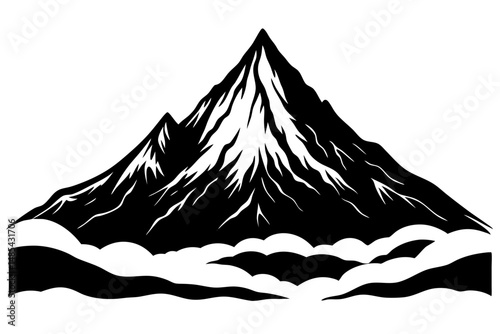 Mountain peak above clouds silhouette vector illustration