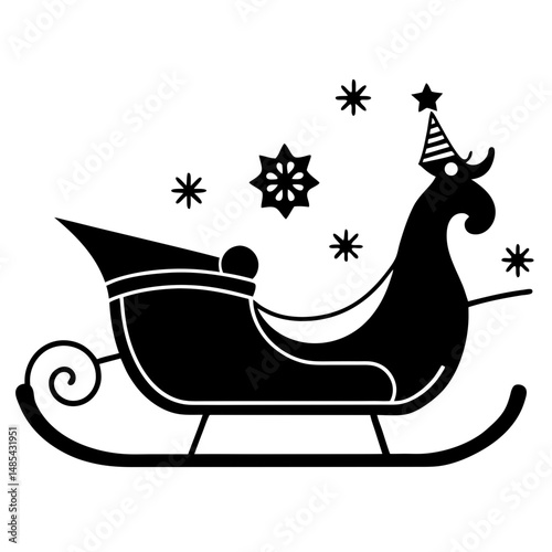 Holiday sleigh and reindeer silhouette vector illustration