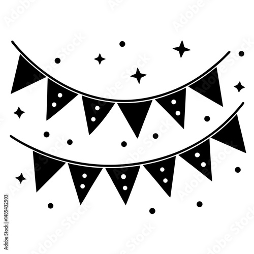 Party flags and stars silhouette vector illustration