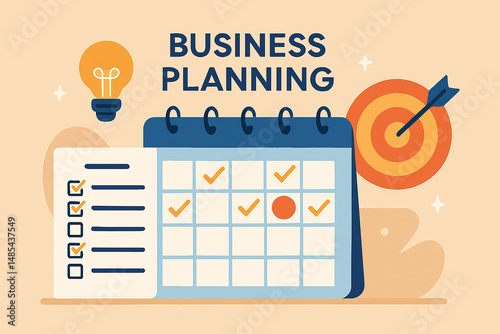 Illustration of Business Planning with Calendar, To-Do List, and Goal-Setting Icons