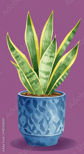 Vibrant indoor plant illustration cozy home environment decorative painting of snake plant in pot colorful background contemporary style for home decor