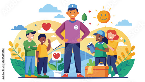 Community cleanup event promotes environmental awareness and teamwork among diverse volunteers in a sunny urban park