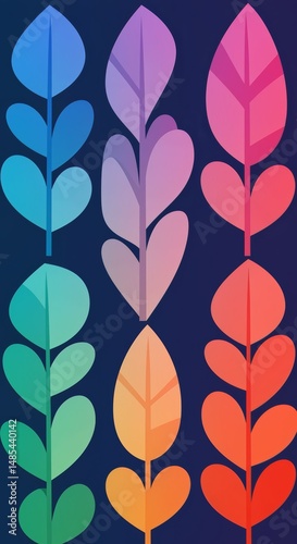 Vibrant leaf patterns painting illustration nature digital artwork colorful environment artistic viewpoint modern concept for unique home decor