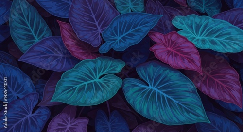 Vibrant leafy composition nature scene digital painting illustration lush environment aerial viewpoint concept of serenity and beauty