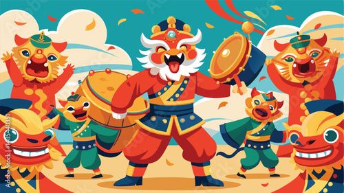 Colorful dragon dance performance featuring performers in vibrant costumes celebrating tradition in a festive outdoor setting