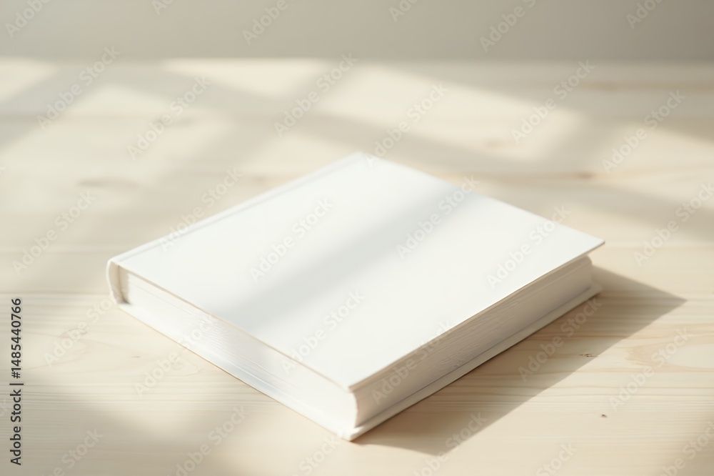 Fototapeta premium Blank-book-on-wood-surface-minimal-concept-reading-education-workspace