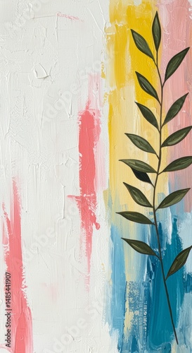 Vibrant botanical painting illustration indoor studio abstract art modern environment close-up view nature concept
