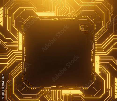 Background with Golden Yellow Circuit Design