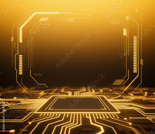 Technology Presentation Background with Golden Yellow Circuit Design