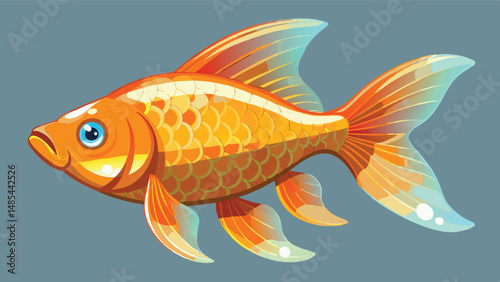 Bright orange goldfish swimming gracefully in a deep blue aquatic background, showcasing its vibrant scales and fins