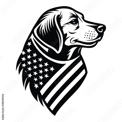 Dog wearing flag bandana icon, dog wearing flag bandana silhouette vector illustration