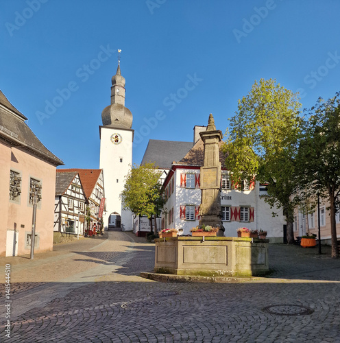 Maximilian fountain and St. Georg chapel in Arnsberg, Germany