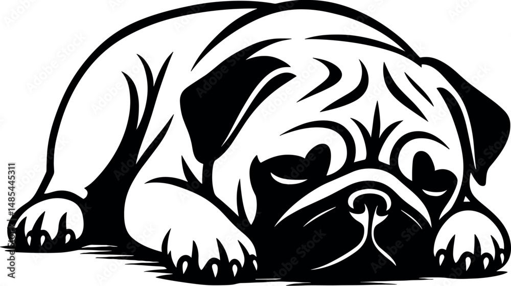 Pug vector black silhouette print design Pug vector black silhouette print design