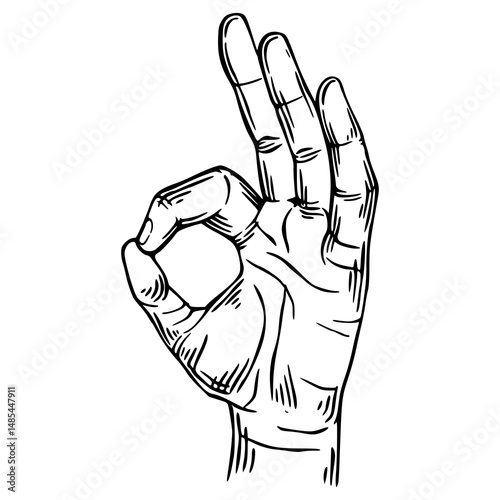 ok hand gesture in vintage art style