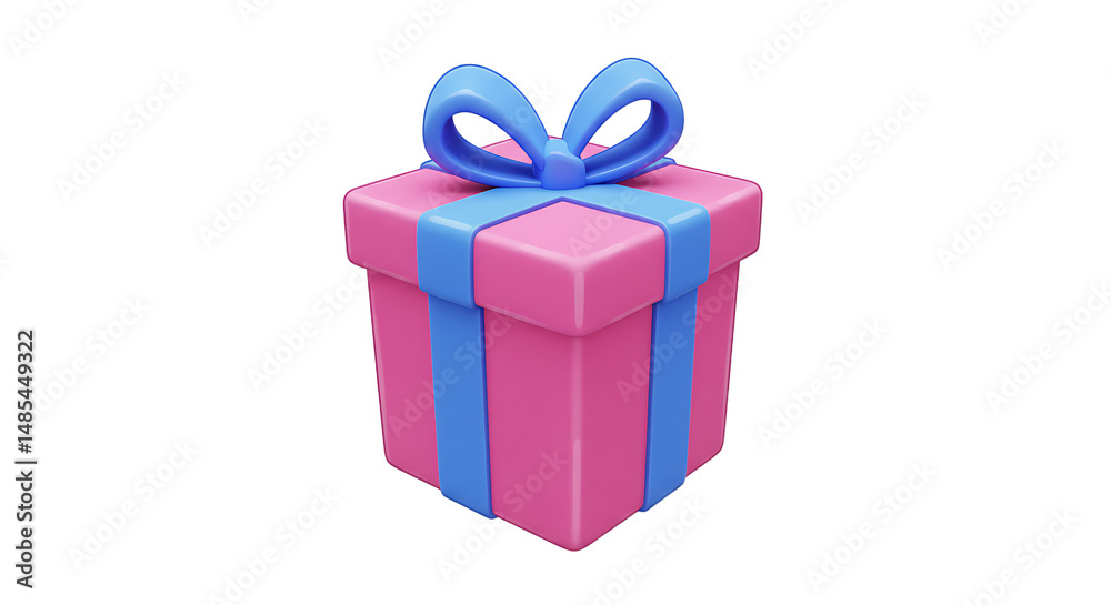 Fototapeta premium Pink gift with blue ribbon