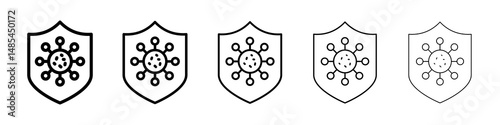 Virus protection shield icon symbol pictogram. stroke designs.