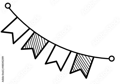 vector illustration of a black and white shield. Alternating plain and striped flag banner.