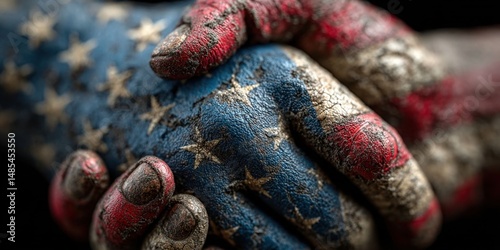 United States Flag Handshake Represents Unity and Economic Growth