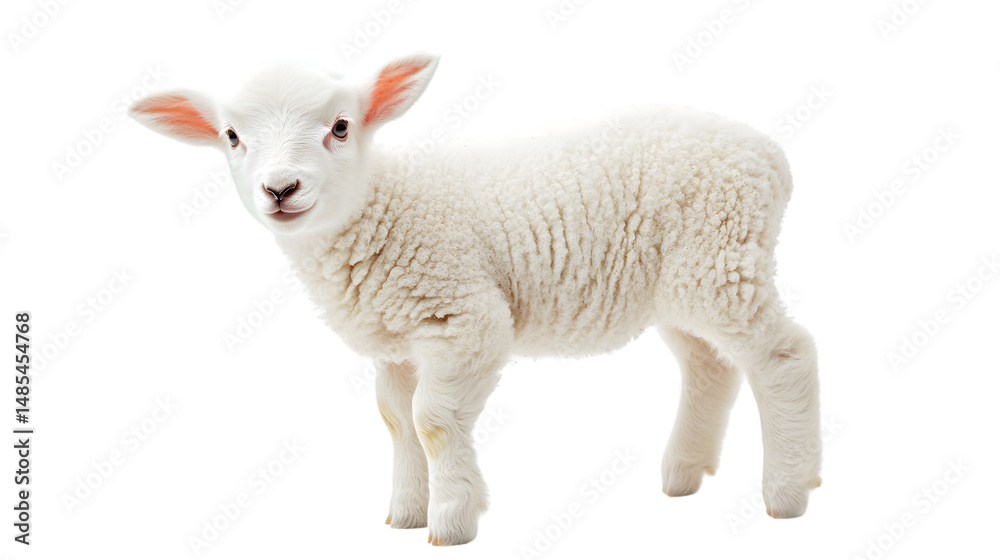 Fototapeta premium Adorable White Lamb Isolated on White Background for Nursery Decor and Farm Animal Concepts