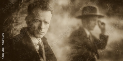 Pensive men in sepia tones, a vintage portrait.