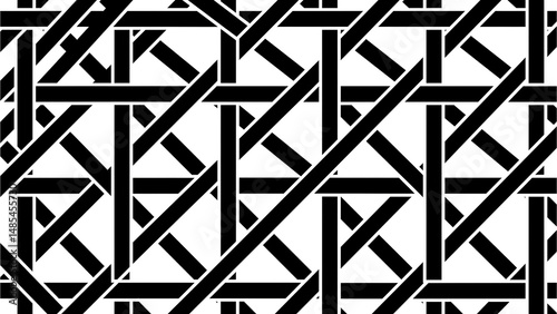 Abstract Black and White Interwoven Pattern Seamless Geometric Design for Textile, Wallpaper, and Backgrounds