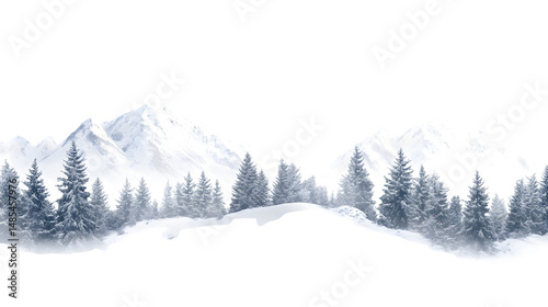 Snow-covered Mountains Panorama with Realistic Winter Scenery