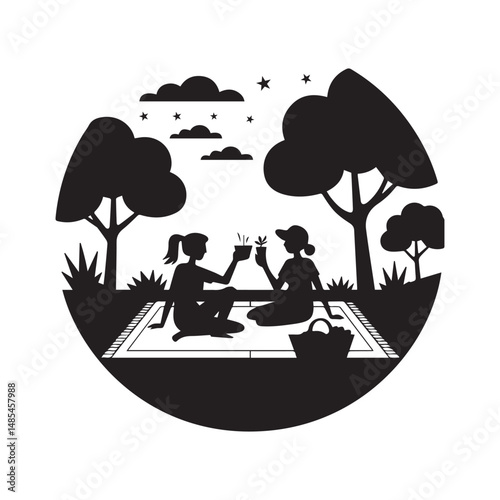 Silhouette Picnic Friends Enjoying Nature