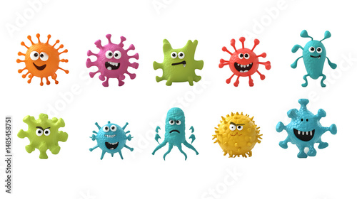 3D Cute Cartoon Disease Viruses Bacteria Set for Illustration and Education