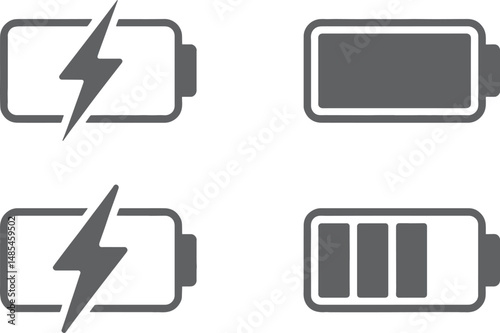 Battery Charging Icons Set Full Empty Low and Charging