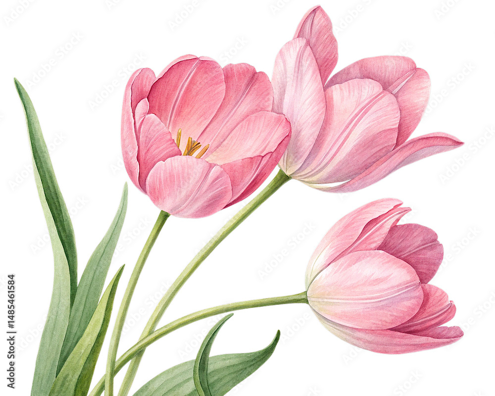 Seamless watercolor pattern with pink tulips on a white background. Hand-painted floral design perfect for spring themes, fabric prints, wallpapers, and invitations Seamless watercolor pattern with pink tulips on a white background. Hand-painted floral design perfect for spring themes, fabric prints, wallpapers, and invitations