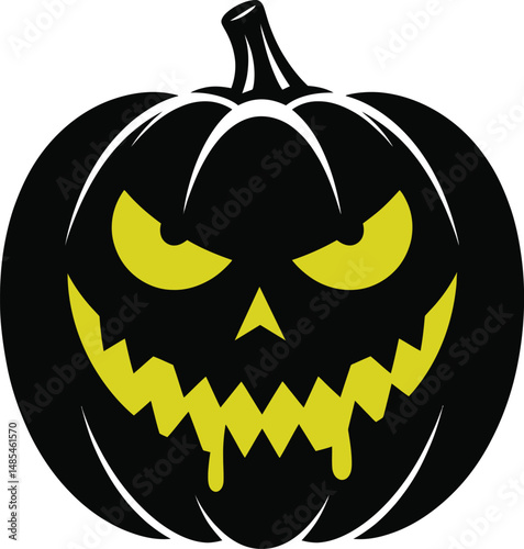 Scary Halloween Pumpkin Jack-o'-Lantern with Evil Face Vector