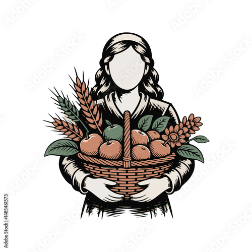 Harvest Girl Apples, Wheat, and Bountiful Basket