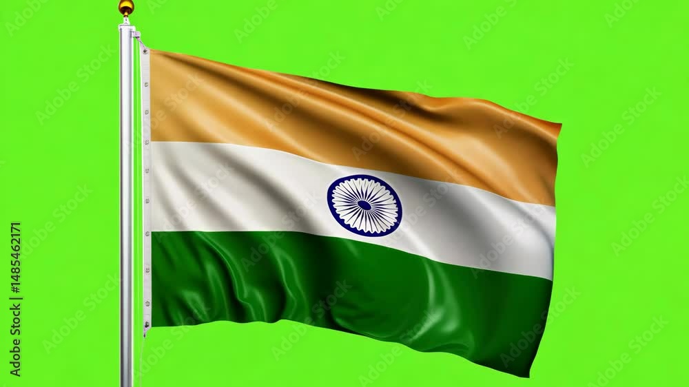 Indian flag waving against green chromakey background