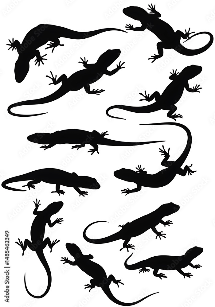 Naklejka premium Silhouette Lizards: A Nocturnal Dance