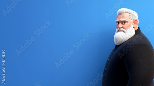 Elderly Man Portrait on Blue Background