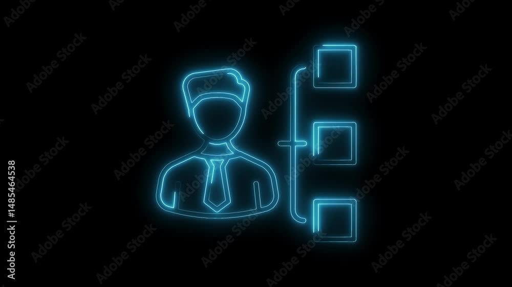 Glowing neon business hierarchy illustration on black background reveals organizational structure and management strategy