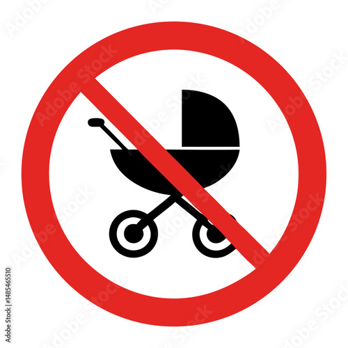 No strollers allowed sign, red circle, black icon, for public information