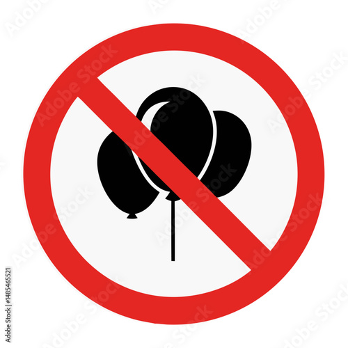 Prohibition sign, balloons, no balloons allowed, red circle, simple design, for safety regulations