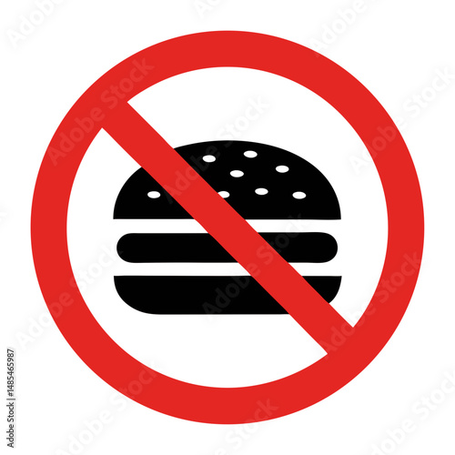 No hamburger sign, red and black, for diet plan, with copy space