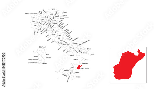 Detailed Map of Italy with Calabria Region Highlighted in Red, showcasing regional boundaries and geographical accuracy for Italian cartography enthusiasts and educational purposes