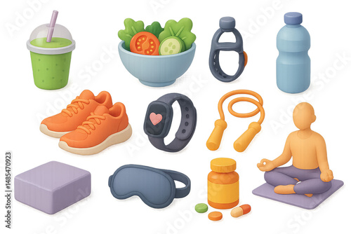 Fitness & wellness 3d icon set - healthy lifestyle and exercise symbols