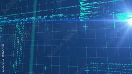 Bright white-blue starburst flaring on right edge in 3D render revealing blue dot grid cyan streaks