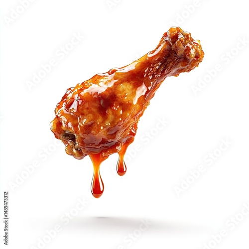 Crispy, glazed chicken drumstick with dripping sauce