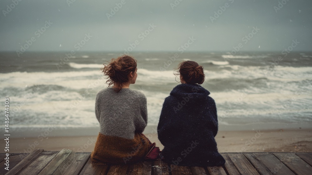 custom made wallpaper toronto digitalTwo friends sit on a wooden pier and view a stormy ocean.