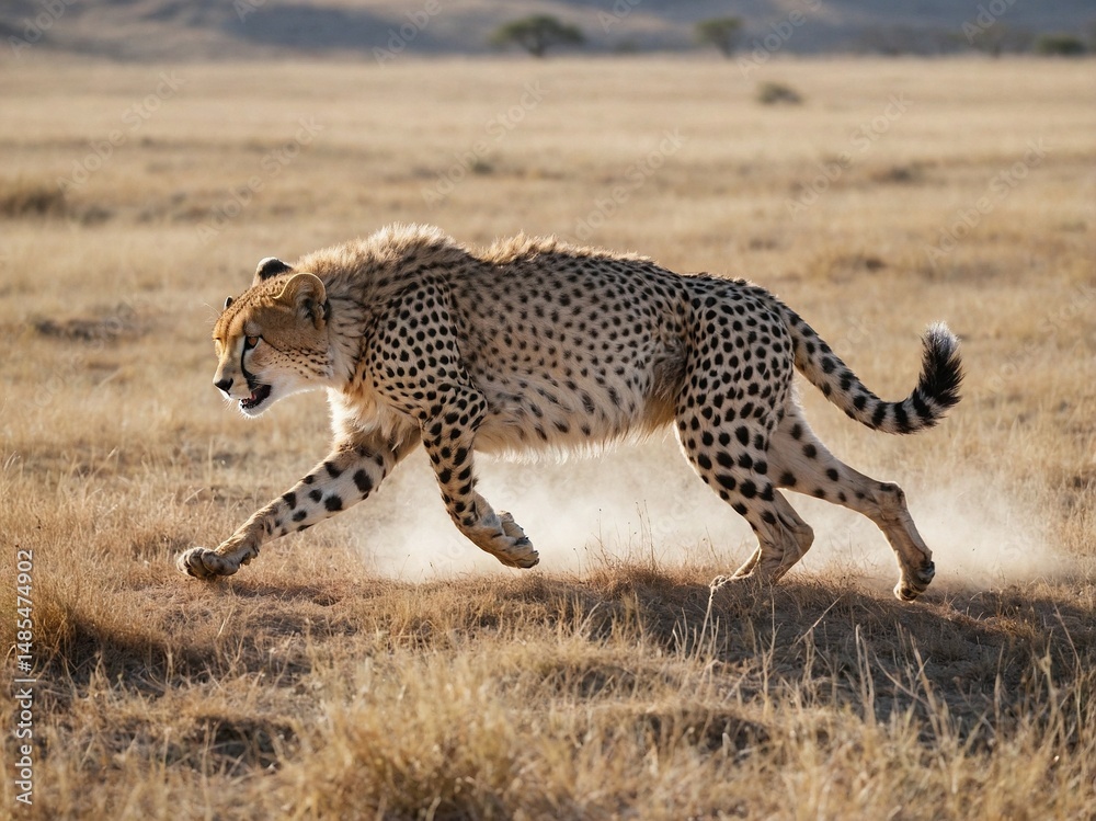 Obraz premium A dynamic full-body action shot of a cheetah sprinting at full speed
