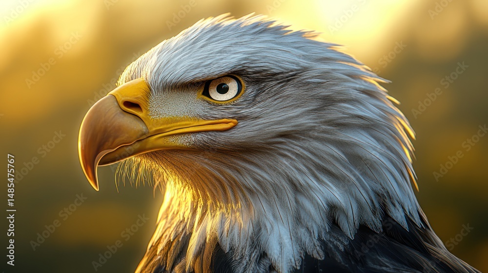 Fototapeta premium Bald eagle portrait, golden hour, nature, wildlife