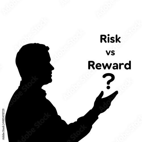 Silhouette of Person Highlighting Risk vs Reward on White Background, Concept of Decision-Making and Strategic Insight