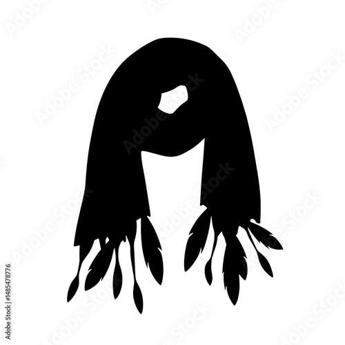 Silhouette of Scarf with Feather Tassels in Black and White, Fashion Accessory Symbolism