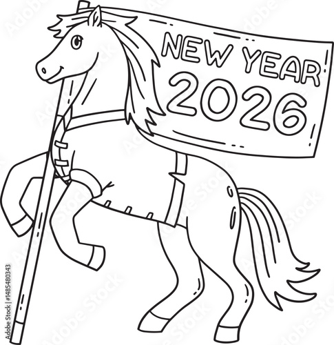 Year of the Horse with New Year 2026 Flag Isolated
